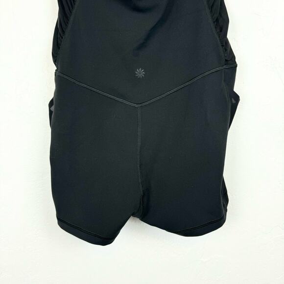 Athleta Mesh Me Up Athletic Athleisure Halter Onsie Shorts Bodysuit Black Size S - Picture 9 of 14